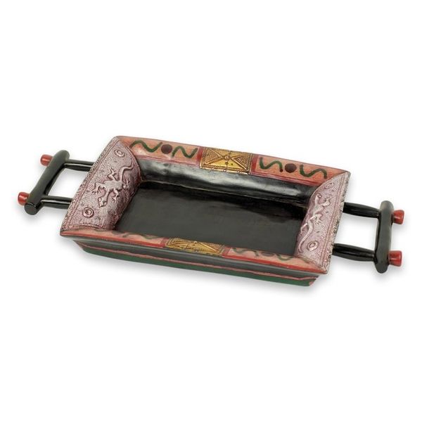 Alternate image for Embossed African Decorative Tray in Wood and Aluminum Dagomba Lizards