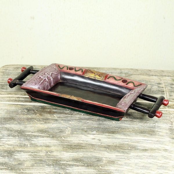 Alternate image for Embossed African Decorative Tray in Wood and Aluminum Dagomba Lizards