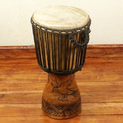 Alternate image for Handcrafted West African Djembe Drum 22 Inches Tall Eagle and Elephant
