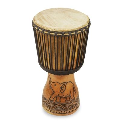 Alternate image for Handcrafted West African Djembe Drum 22 Inches Tall Eagle and Elephant