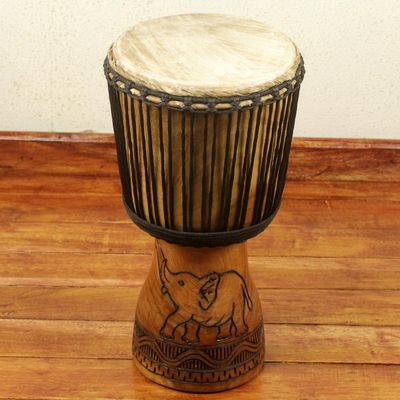 Alternate image for Handcrafted West African Djembe Drum 22 Inches Tall Eagle and Elephant
