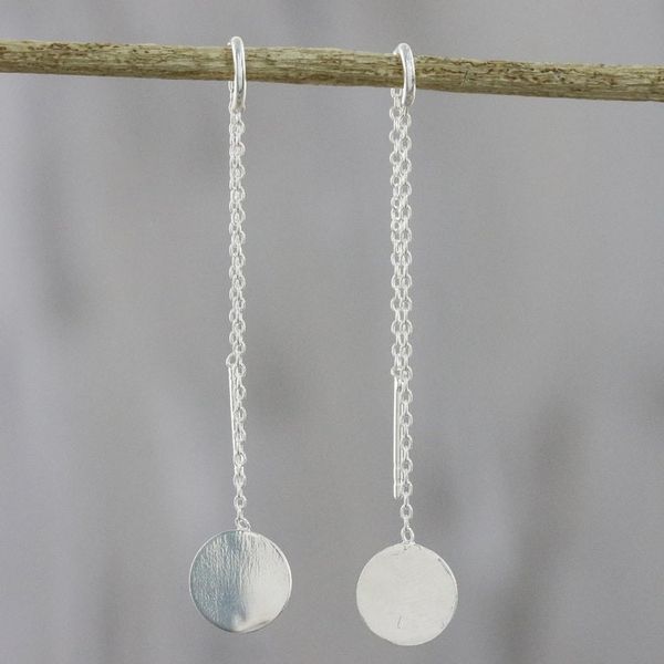 Alternate image for Circular Sterling Silver Threader Earrings from Thailand Tiny Moons