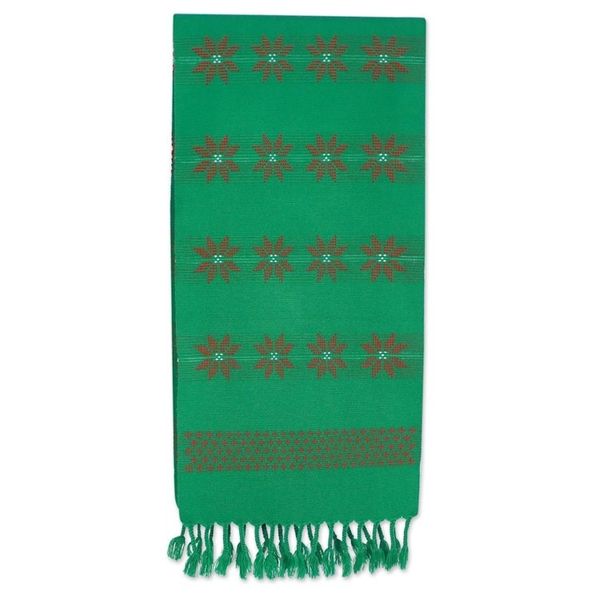 Alternate image for Handwoven Cotton Table Runner in Green from Thailand Lisu Festivities