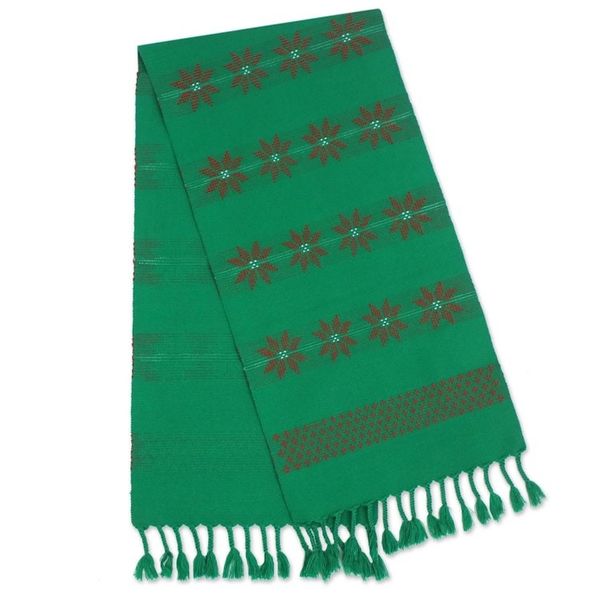 Alternate image for Handwoven Cotton Table Runner in Green from Thailand Lisu Festivities
