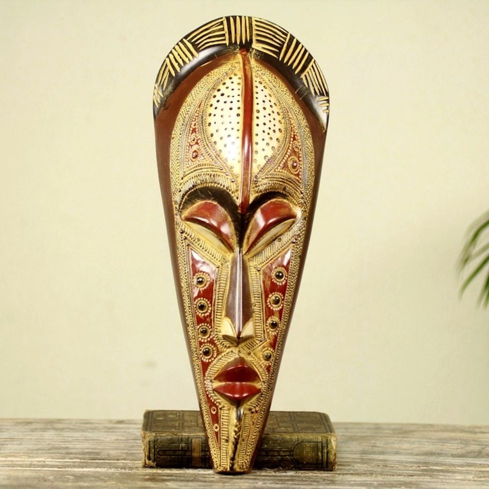 Hand Carved Authentic African Mask from Ghana 'Silence is Golden'
