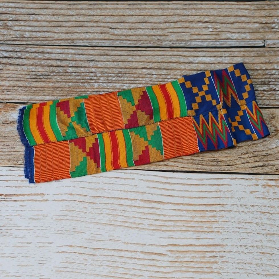 Handwoven Cotton Blend Kente Cloth Scarf 9 Inch Width 'Fathia Beauty'