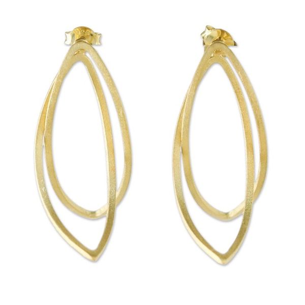 Alternate image for Thai Petal Shaped Gold Plated Sterling Silver Drop Earrings Golden Lotus Petals