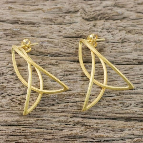 Alternate image for Thai Petal Shaped Gold Plated Sterling Silver Drop Earrings Golden Lotus Petals