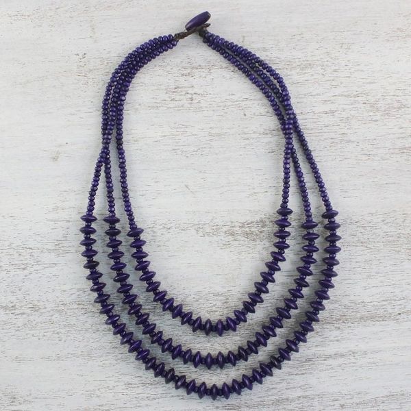 Alternate image for Purple Wood Beaded Strand Necklace from Thailand Island Allure in Purple