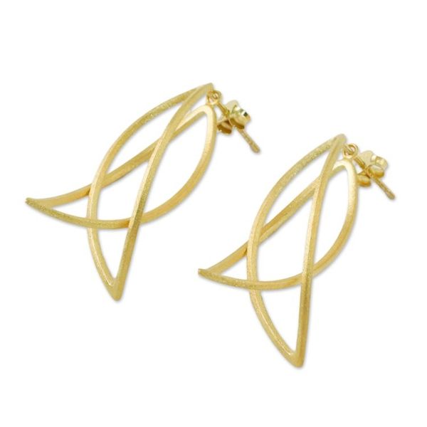 Alternate image for Thai Petal Shaped Gold Plated Sterling Silver Drop Earrings Golden Lotus Petals