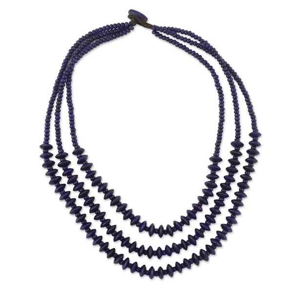 Alternate image for Purple Wood Beaded Strand Necklace from Thailand Island Allure in Purple