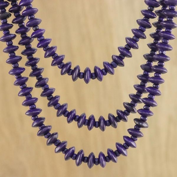 Alternate image for Purple Wood Beaded Strand Necklace from Thailand Island Allure in Purple