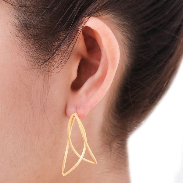 Alternate image for Thai Petal Shaped Gold Plated Sterling Silver Drop Earrings Golden Lotus Petals