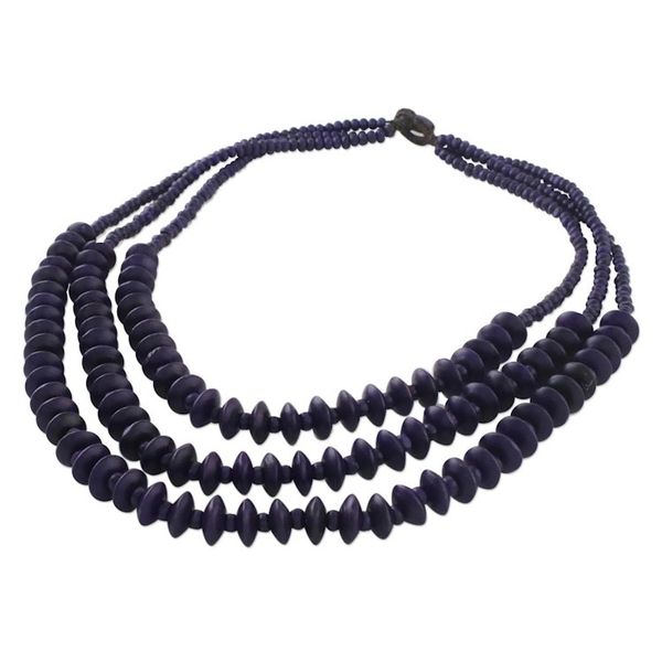 Alternate image for Purple Wood Beaded Strand Necklace from Thailand Island Allure in Purple