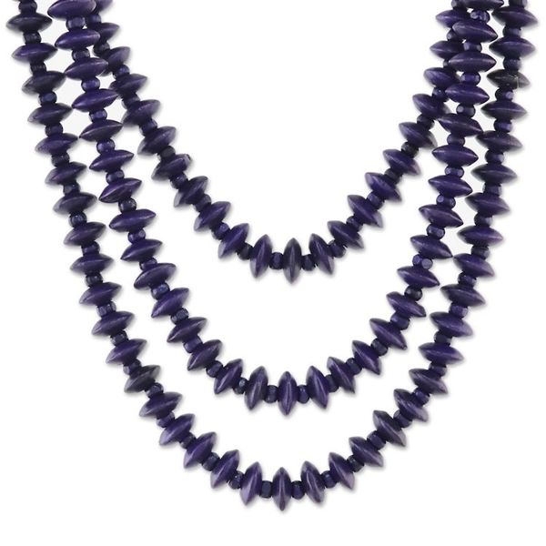Alternate image for Purple Wood Beaded Strand Necklace from Thailand Island Allure in Purple