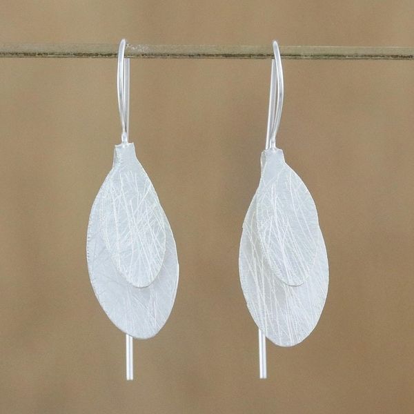 Alternate image for Handcrafted Modern Thai Sterling Silver Leaf Earrings Fluttering Foliage