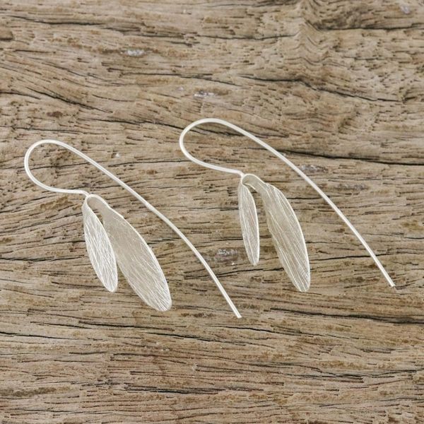 Alternate image for Handcrafted Modern Thai Sterling Silver Leaf Earrings Fluttering Foliage