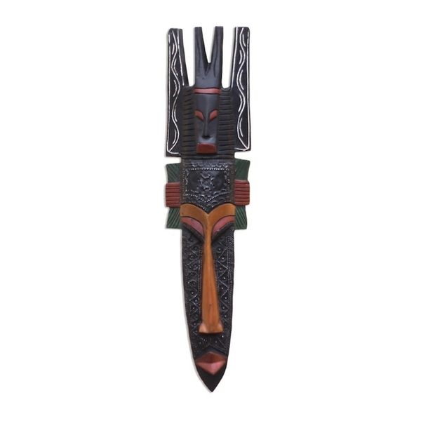 Alternate image for Hand Made Red Wood Aluminum African Wall Mask from Ghana Fierce Red
