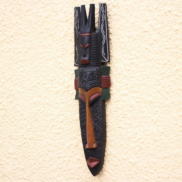 Alternate image for Hand Made Red Wood Aluminum African Wall Mask from Ghana Fierce Red