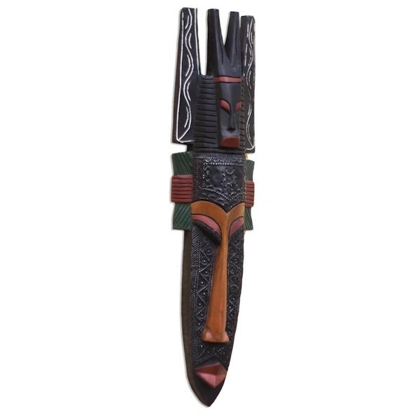 Alternate image for Hand Made Red Wood Aluminum African Wall Mask from Ghana Fierce Red