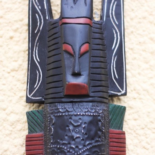 Alternate image for Hand Made Red Wood Aluminum African Wall Mask from Ghana Fierce Red