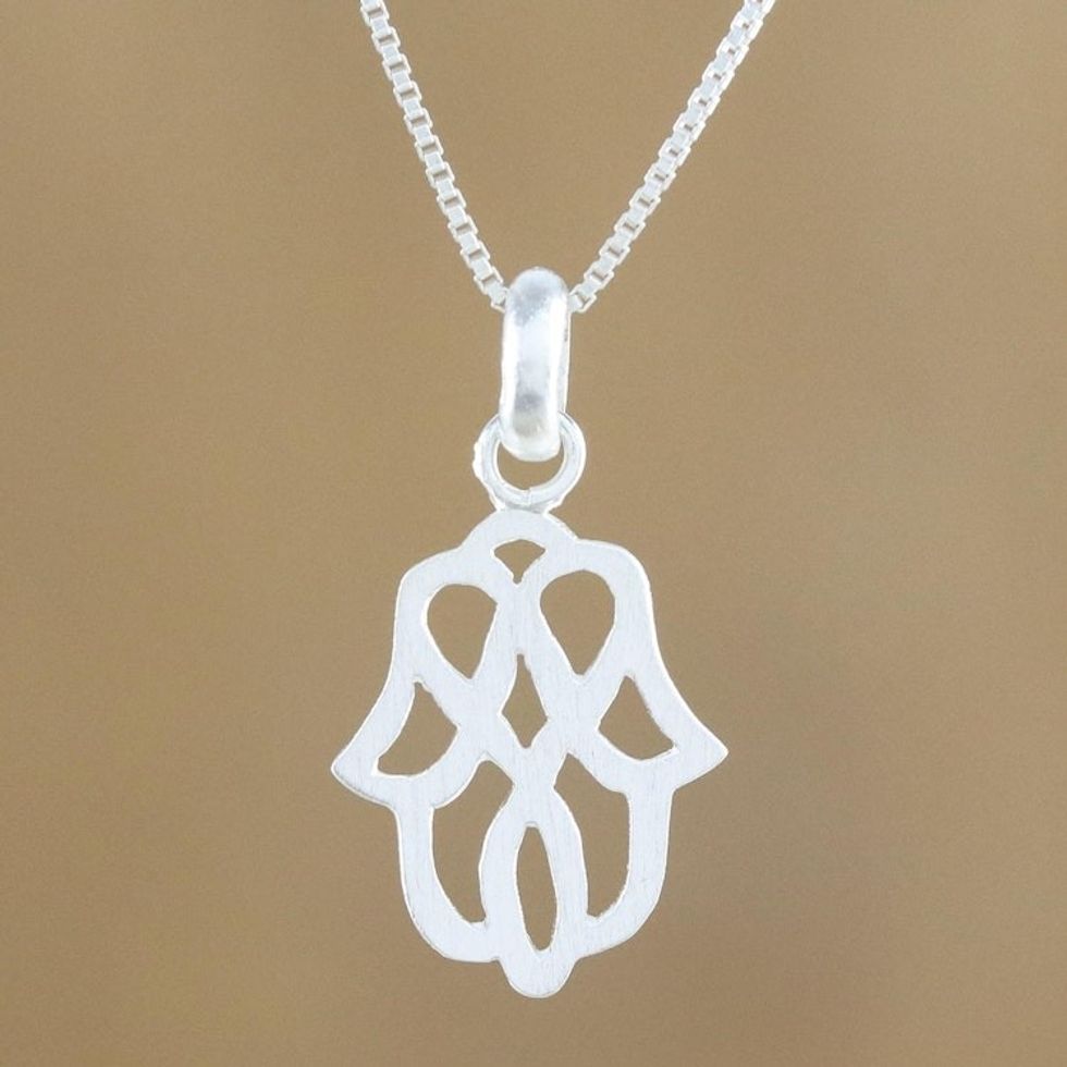 Modern Floral Motif Sterling Silver Pendant Necklace 'Beautiful Symmetry'