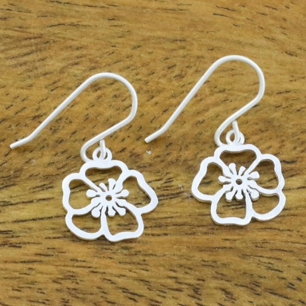 Handmade Floral Satin Blooms Sterling Silver Dangle Earrings 'Satin Blooms'