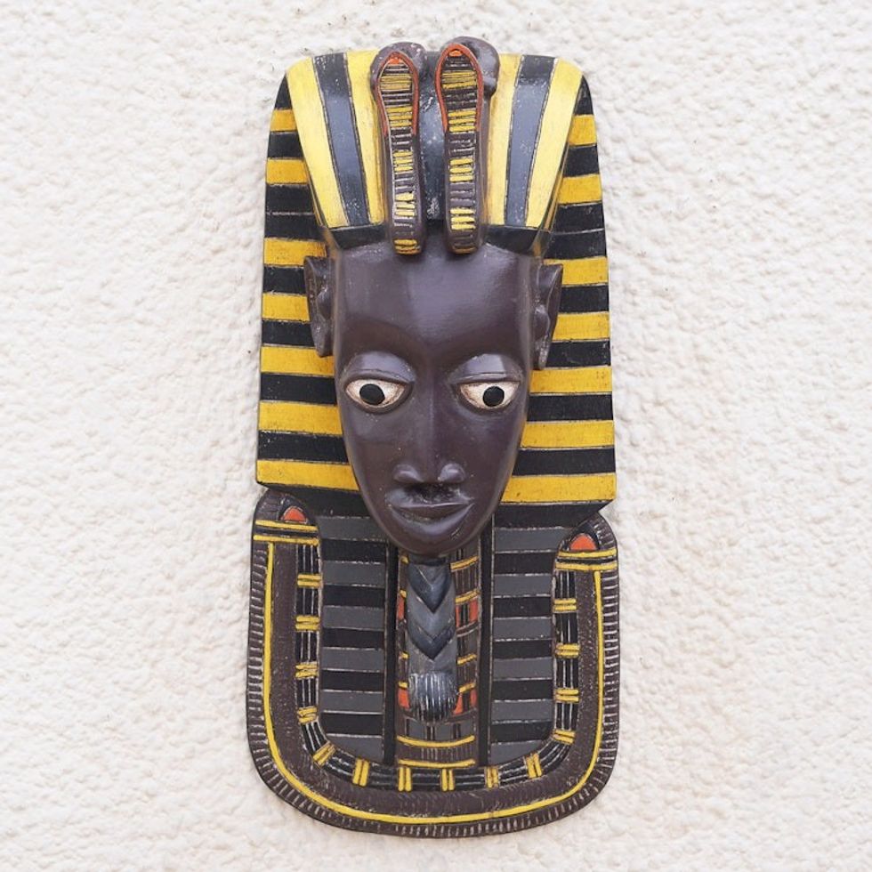 Hand Carved Artisan Crafted Tutankhamun African Mask 'Tutankhamun'