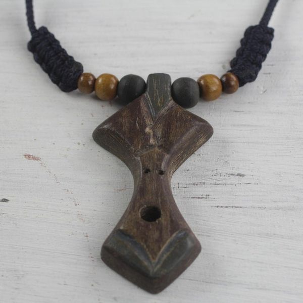 Alternate image for Adjustable Sese Wood Beaded Pendant Necklace from Ghana Akan Advice