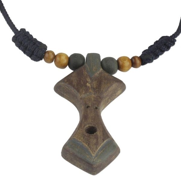 Alternate image for Adjustable Sese Wood Beaded Pendant Necklace from Ghana Akan Advice