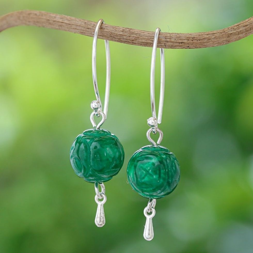 Green Quartz and Sterling Silver Earrings from Thailand 'Luxurious Chiang Mai'