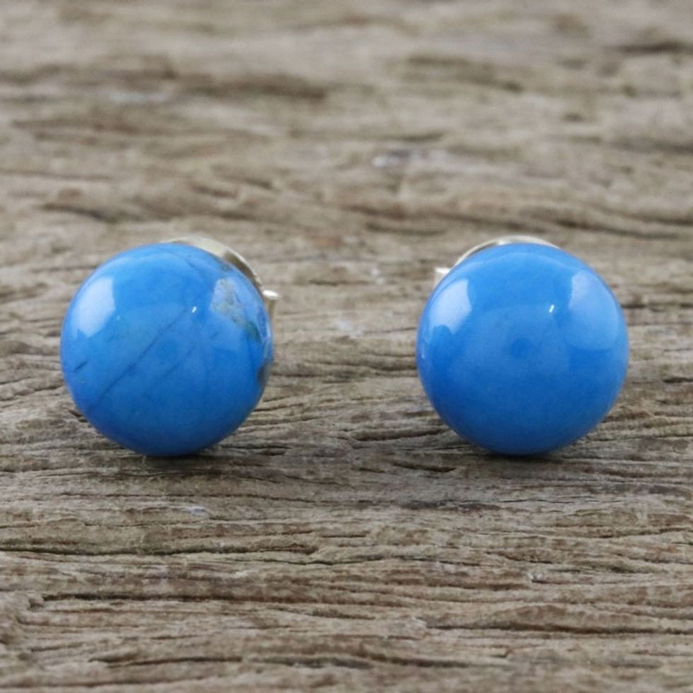 Handmade 925 Sterling Silver Magnesite Stud Earrings 'Paradise Lagoon'
