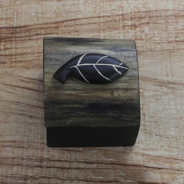 Alternate image for Hand Carved Ghanaian Decorative Wood Box with Leaf Motif Natures Keepsake
