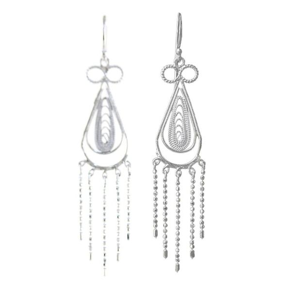 Alternate image for Sterling Silver Thai Filigree Chandelier Teardrop Earrings Fringed Droplets