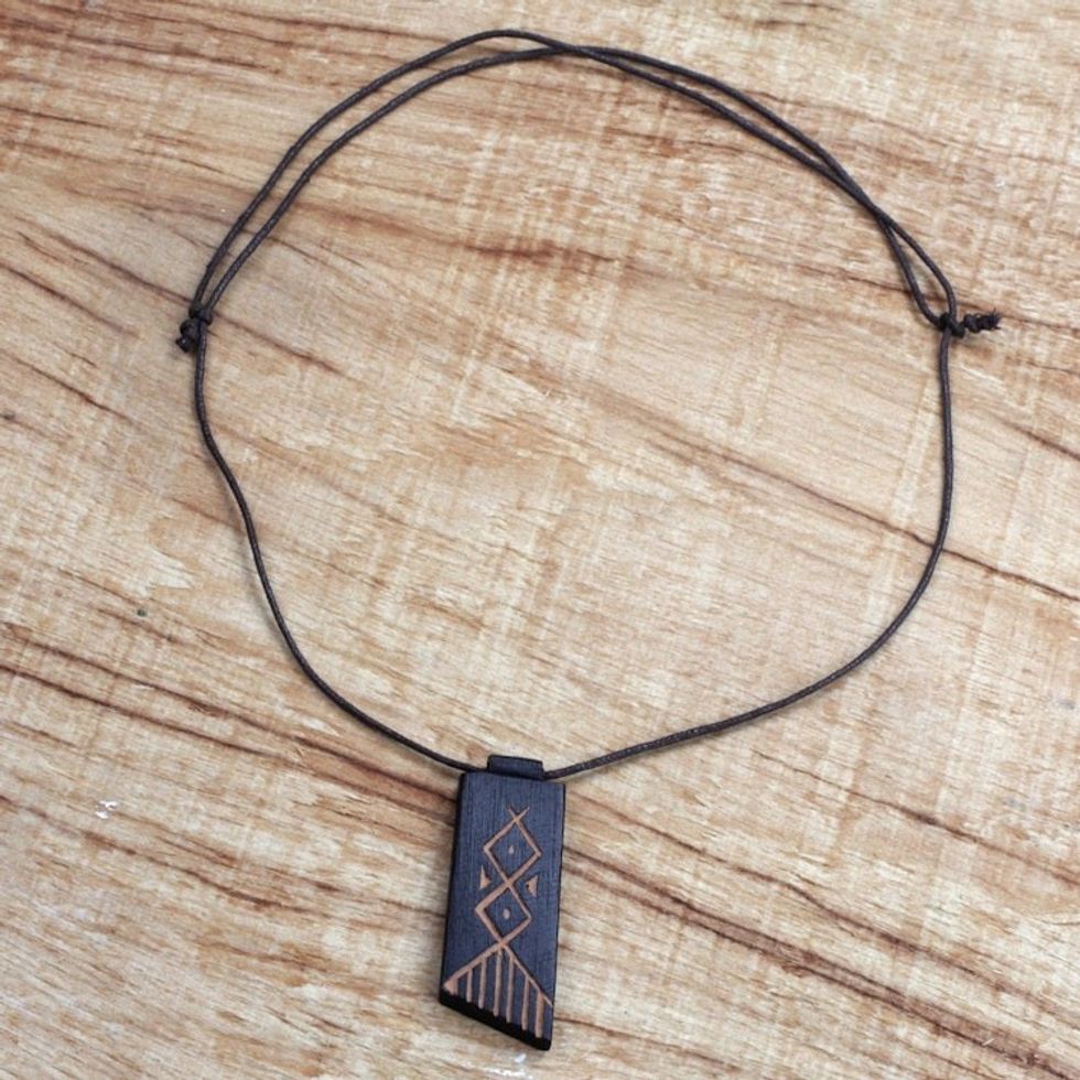 Long Sese Wood Pendant Necklace Hand Crafted in Ghana 'African Comb'