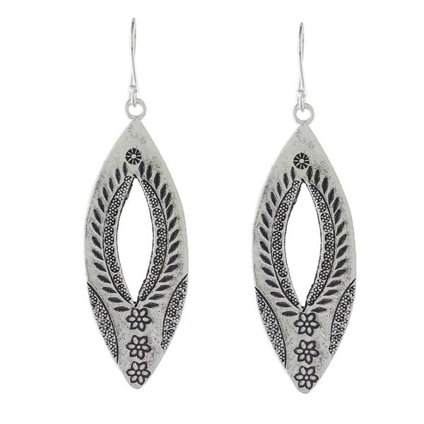 Alternate image for Karen Silver Dangle Earrings with Floral Stamps Karen Portals
