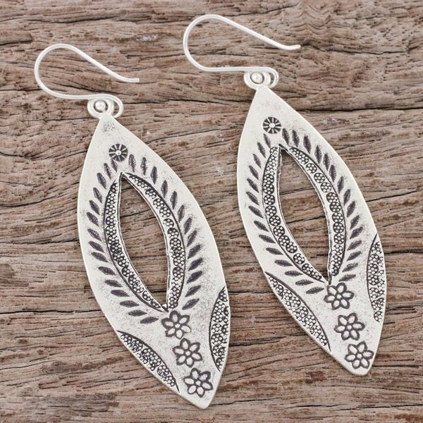 Alternate image for Karen Silver Dangle Earrings with Floral Stamps Karen Portals