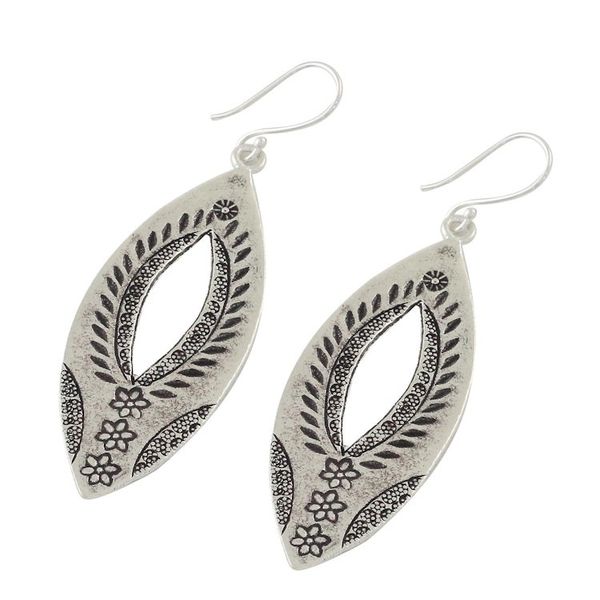 Alternate image for Karen Silver Dangle Earrings with Floral Stamps Karen Portals