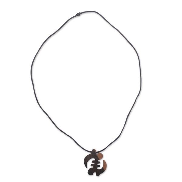 Alternate image for Ebony Wood Gye Nyame Pendant Necklace from Ghana Gye Nyame Elegance