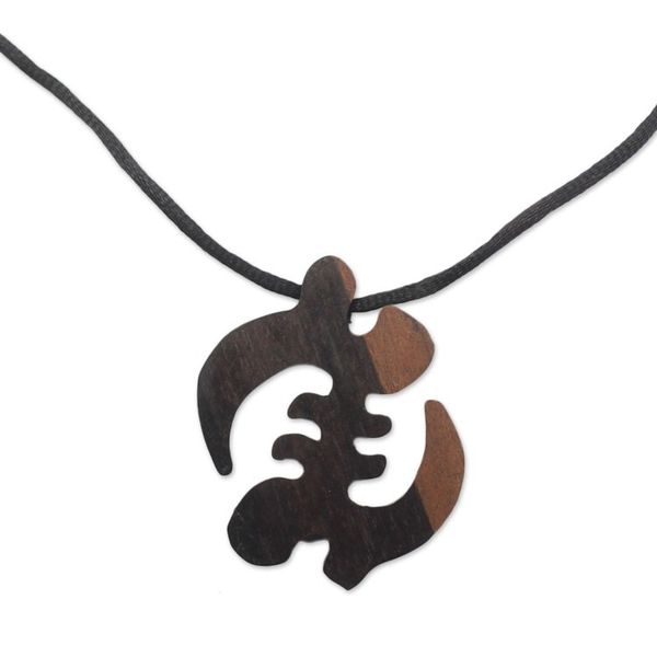 Alternate image for Ebony Wood Gye Nyame Pendant Necklace from Ghana Gye Nyame Elegance