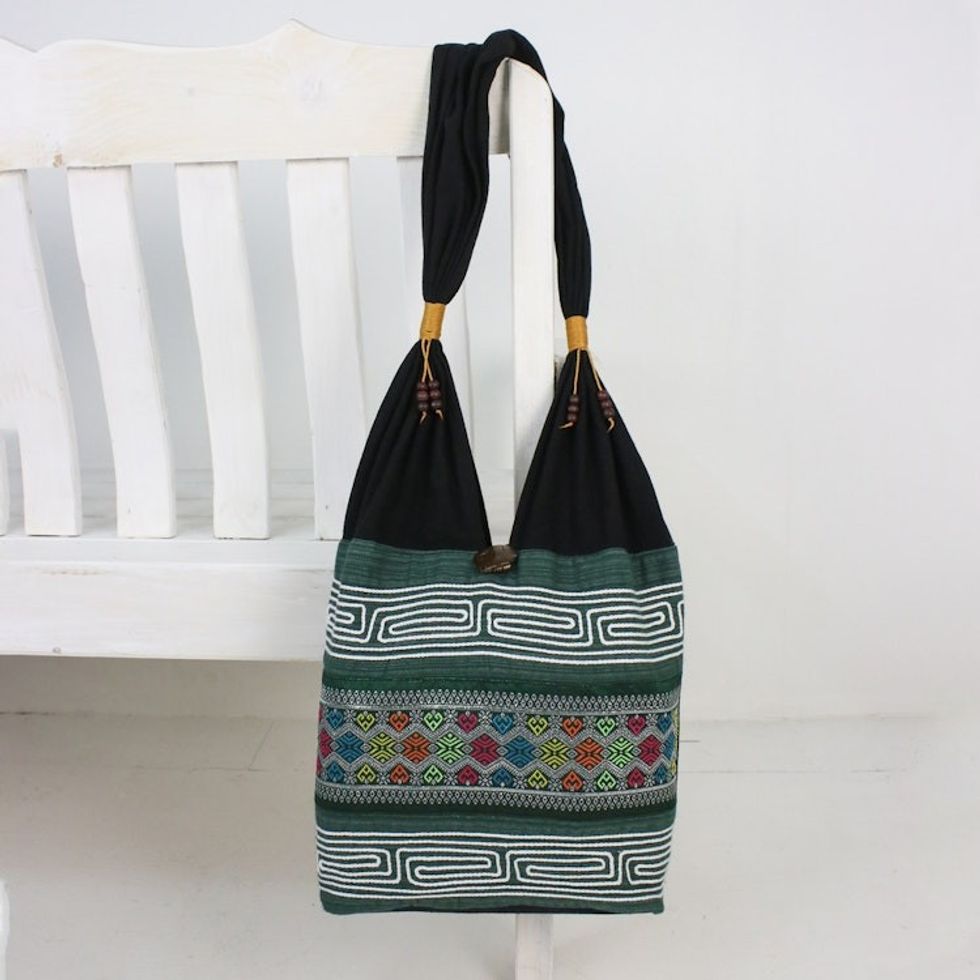 Colorful Cotton Blend Shoulder Bag from Thailand 'Thai Mood'