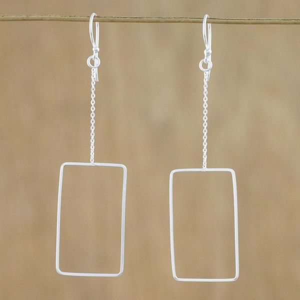 Alternate image for Sterling Silver Rectangular Dangle Earrings from Thailand Breezy Rectangle