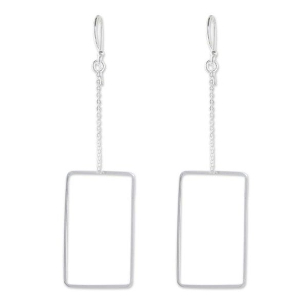 Alternate image for Sterling Silver Rectangular Dangle Earrings from Thailand Breezy Rectangle