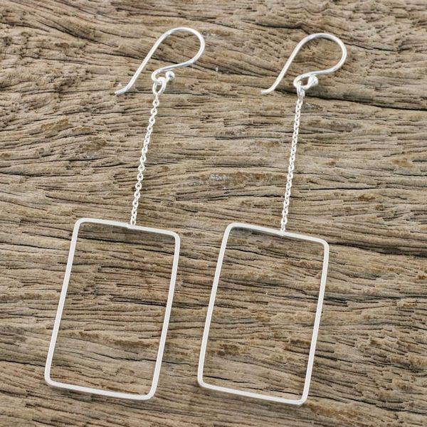 Alternate image for Sterling Silver Rectangular Dangle Earrings from Thailand Breezy Rectangle