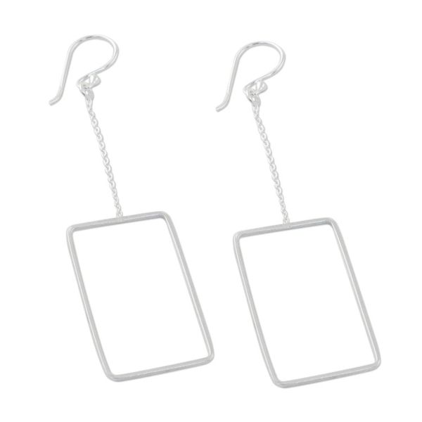 Alternate image for Sterling Silver Rectangular Dangle Earrings from Thailand Breezy Rectangle