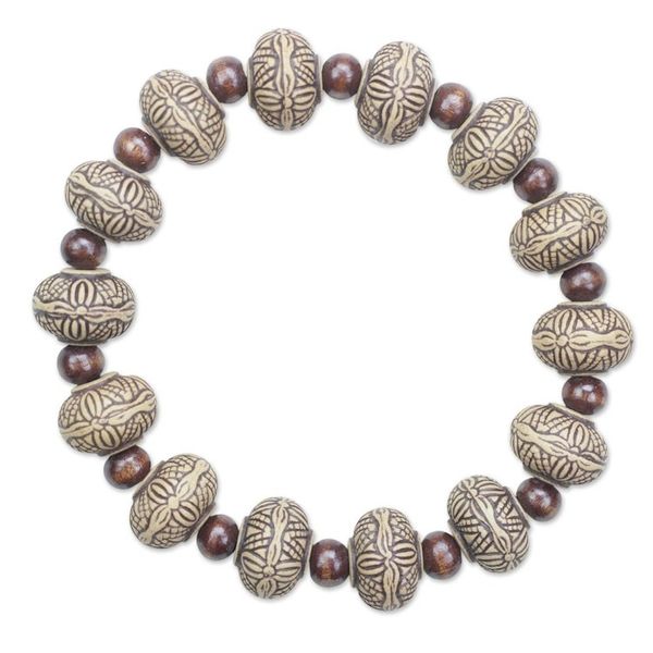 Alternate image for Sese Wood and Recycled Plastic Beaded Stretch Bracelet Kindness