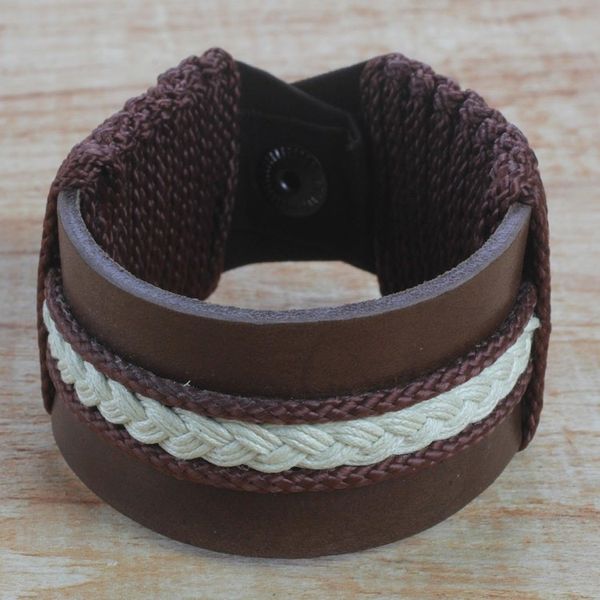 Alternate image for Mens Brown Leather with Braided Cord Wristband Bracelet Fraternal Love