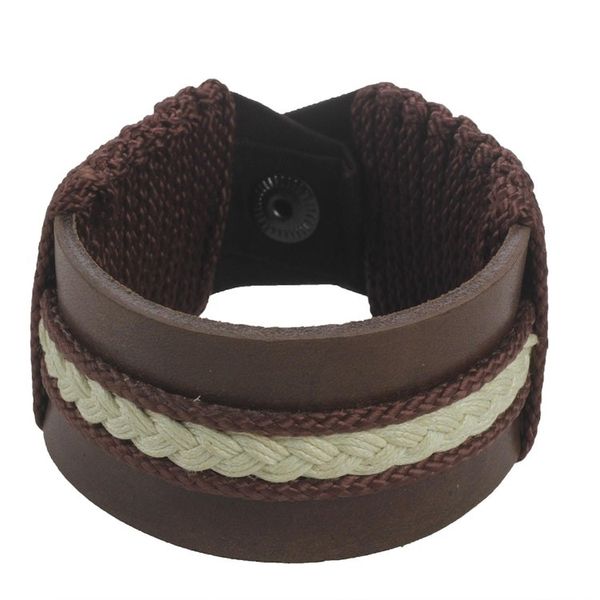Alternate image for Mens Brown Leather with Braided Cord Wristband Bracelet Fraternal Love
