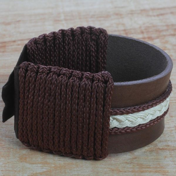Alternate image for Mens Brown Leather with Braided Cord Wristband Bracelet Fraternal Love