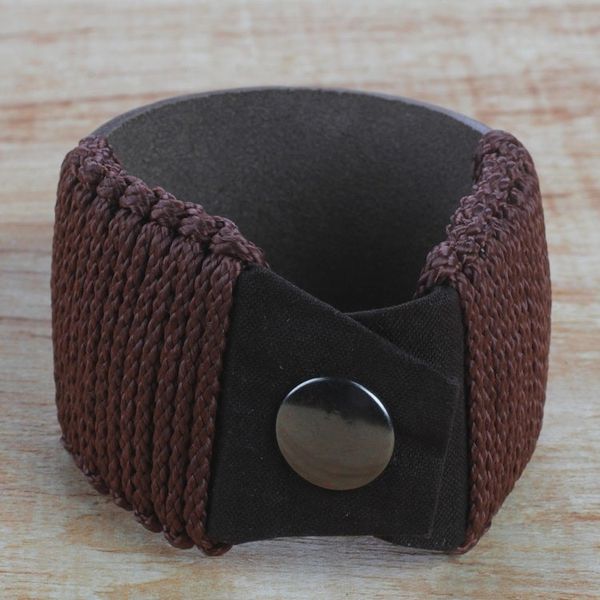 Alternate image for Mens Brown Leather with Braided Cord Wristband Bracelet Fraternal Love